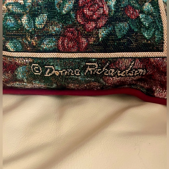 Christmas Tapestry Pillow Little Angel Girl Red Roses 16x16” by Donna Richardson - Picture 2 of 5